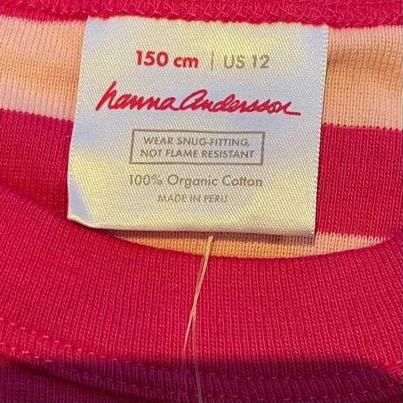 NWT Hanna Andersson Size 12 / 150 cm Organic Cotton Pink Striped Short John Set - Picture 2 of 8